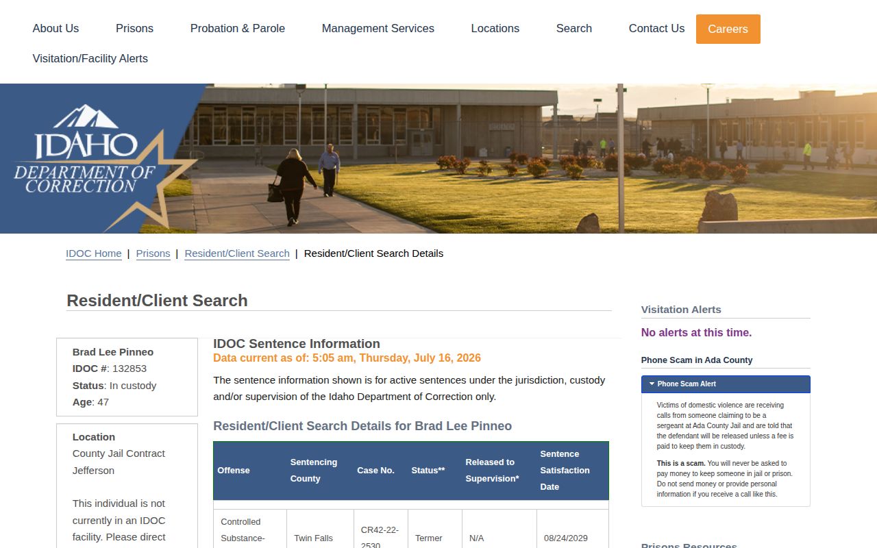 Franklin County projected release date fields in IDOC