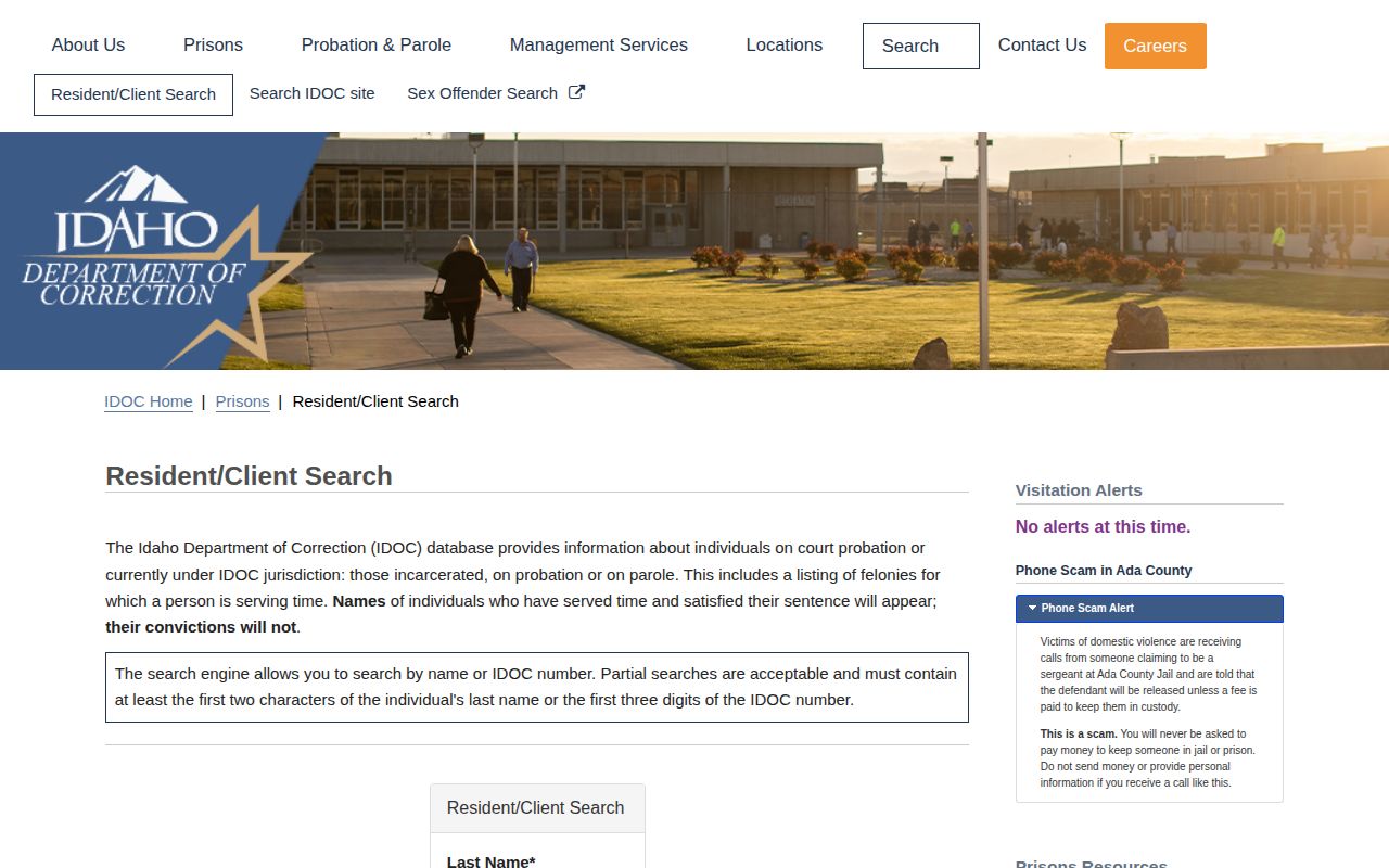 Franklin County released-inmate search through the Idaho Department of Correction form