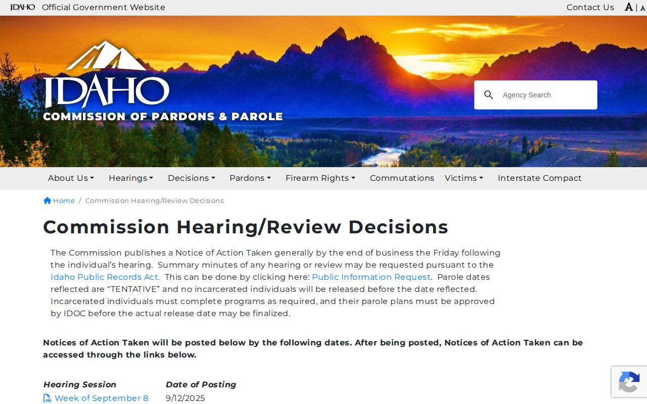 Franklin County parole release decision notices